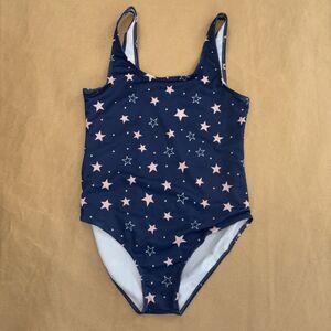 Girls One Piece Swim Size XL Navy And Pink Stars